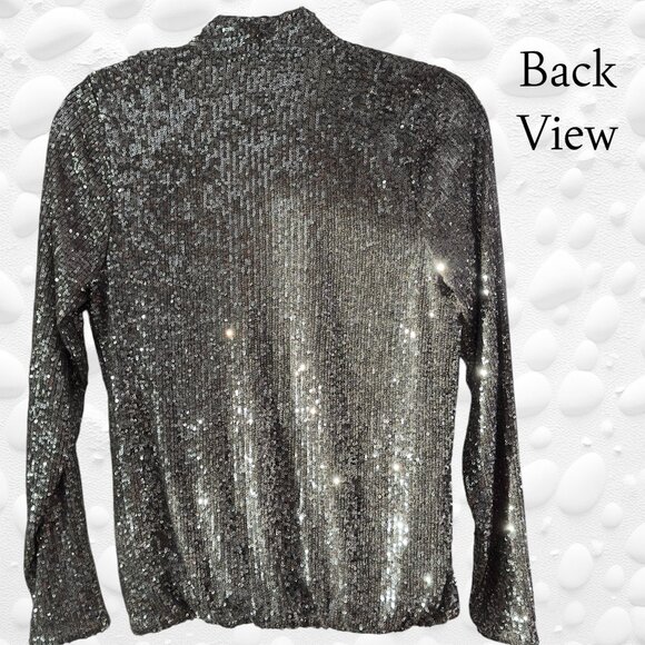 Gorgeous 'Rock & Shine" Reitmans Silver Sequin Crossover Top – XS/S – NWOT - Picture 2 of 10